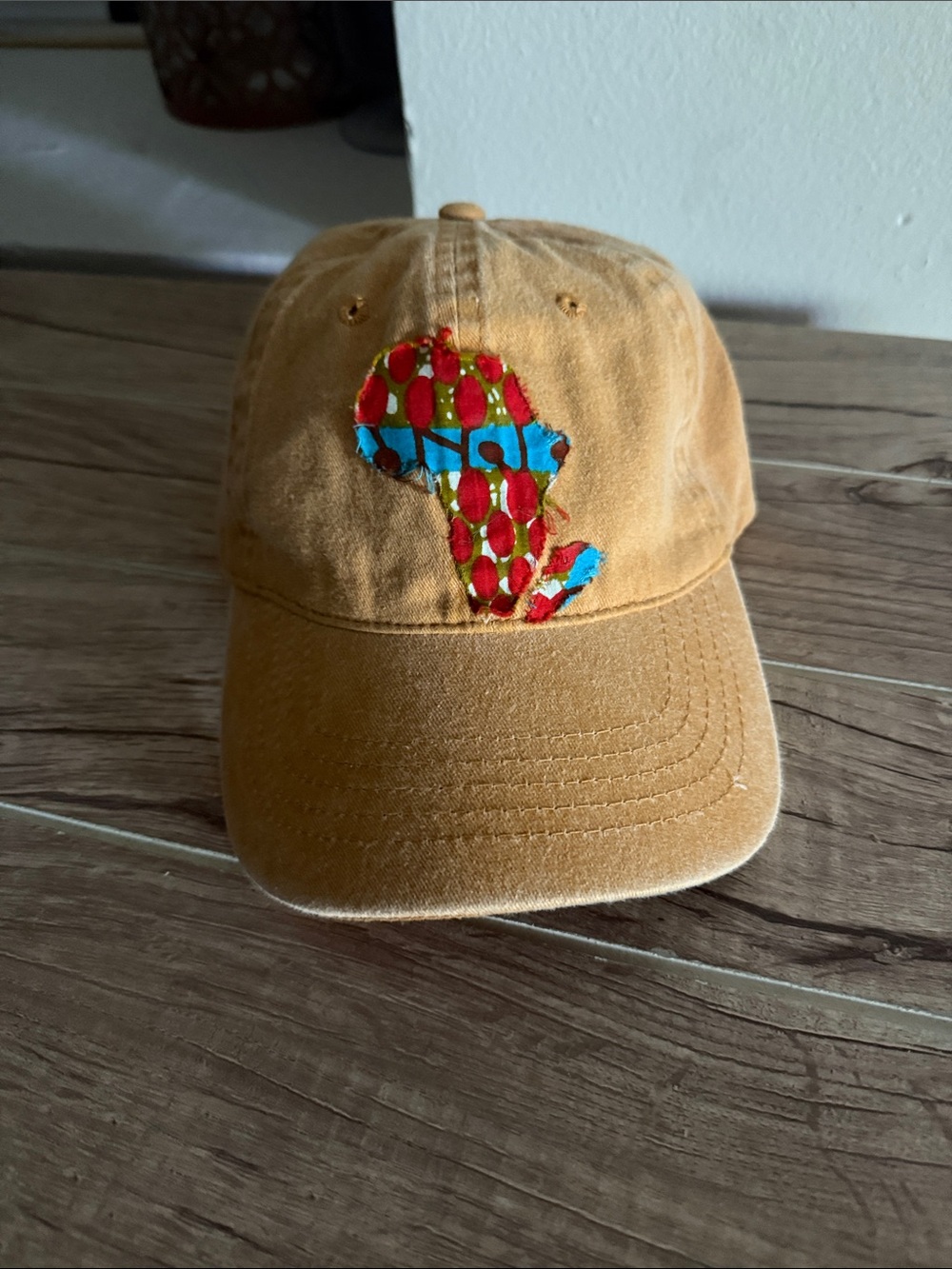 Kids Tan Cotton Cap with Colorful Africa Patch